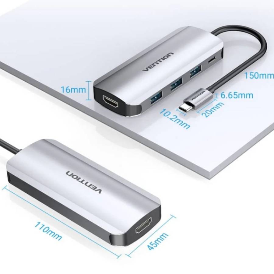 USB-хаб VENTION USB 3.1 Type-C - HDM/USB 3.0х3//PD 100W 5-in-1 Grey (THFHB) Тип живлення пасивний