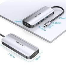 USB-хаб VENTION USB 3.1 Type-C - HDM/USB 3.0х3//PD 100W 5-in-1 Grey (THFHB)