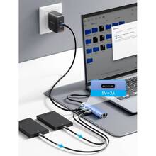 USB-хаб VENTION USB3.0 - USB 3.0x3/RJ45/USB-C Hub Blue Aluminum Alloy 5-in-1 (TGFSB)