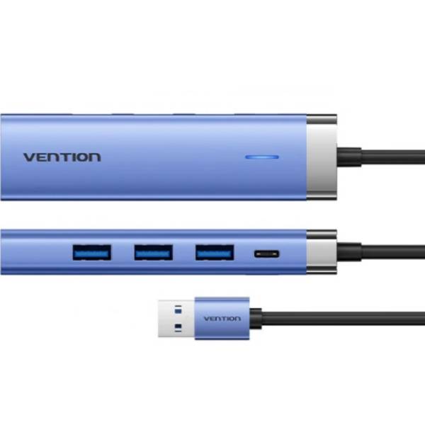 USB-хаб VENTION USB3.0 - USB 3.0x3/RJ45/USB-C Hub Blue Aluminum Alloy 5-in-1 (TGFSB) Тип док-станція