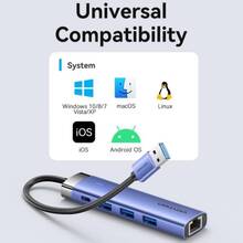 USB-хаб VENTION USB3.0 - USB 3.0x3/RJ45/USB-C Hub Blue Aluminum Alloy 5-in-1 (TGFSB)