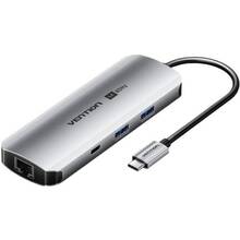 USB-хаб VENTION USB3.1 Type-C - HDMI 4K USB 3.0x2/RJ45/SD/TF/3.5mm/PD 100W Hub 9-in-1 (TQMHB)