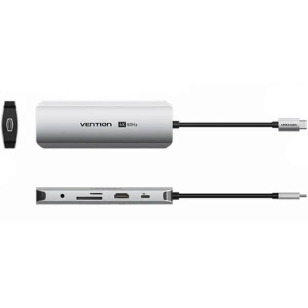 USB-хаб VENTION USB3.1 Type-C - HDMI 4K USB 3.0x2/RJ45/SD/TF/3.5mm/PD 100W Hub 9-in-1 (TQMHB) Тип док-станція