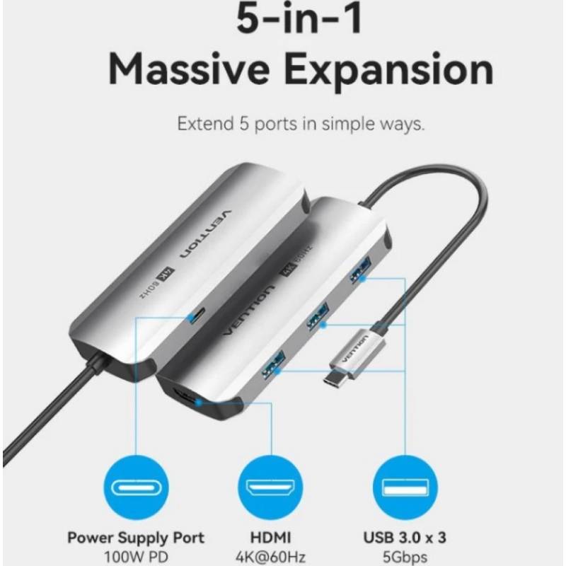 Док - станция VENTION 5-in-1 (TQDHB) Интерфейс подключения USB Type-C