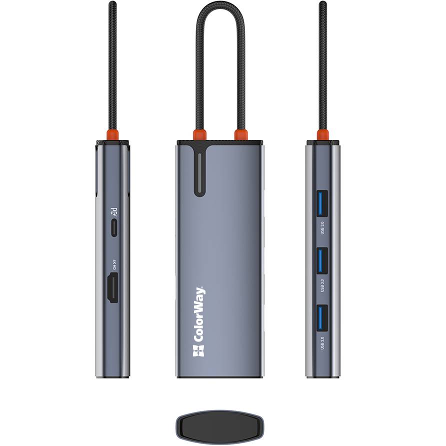 USB-хаб COLORWAY USB-C 5-в-1 Type C PD 100W/USB3.0х3/HDMI 4К (BO3PS5I01-4) Тип док-станція