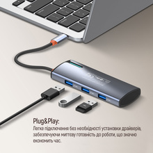 USB-хаб COLORWAY USB-C 5-в-1 Type C PD 100W/USB3.0х3/HDMI 4К (BO3PS5I01-4)