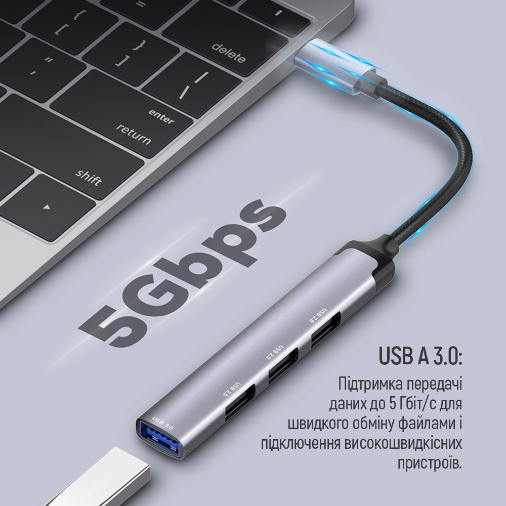 В інтернет магазині USB-хаб COLORWAY USB-C 4-в-1 USB2.0х3/USB3.0 (BO3PS5I01-4)