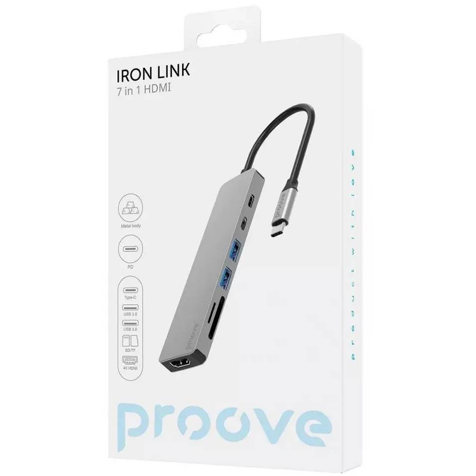 Док-станция PROOVE Iron Link 7 in 1 Silver (57730silver) Интерфейс подключения USB Type-C