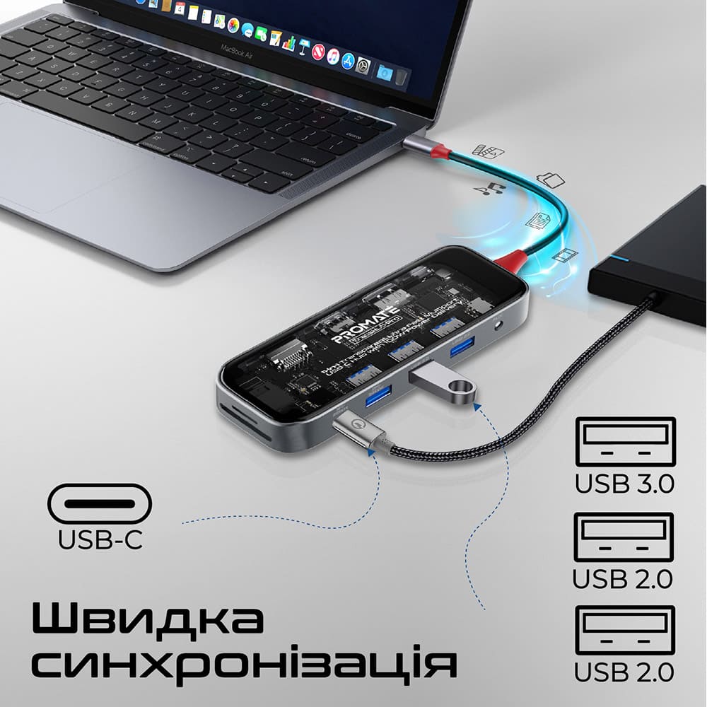 Док-станція Promate TransHub-Pro 11 в 1 Grey (transhub-pro) Додаткові роз'єми HDMI