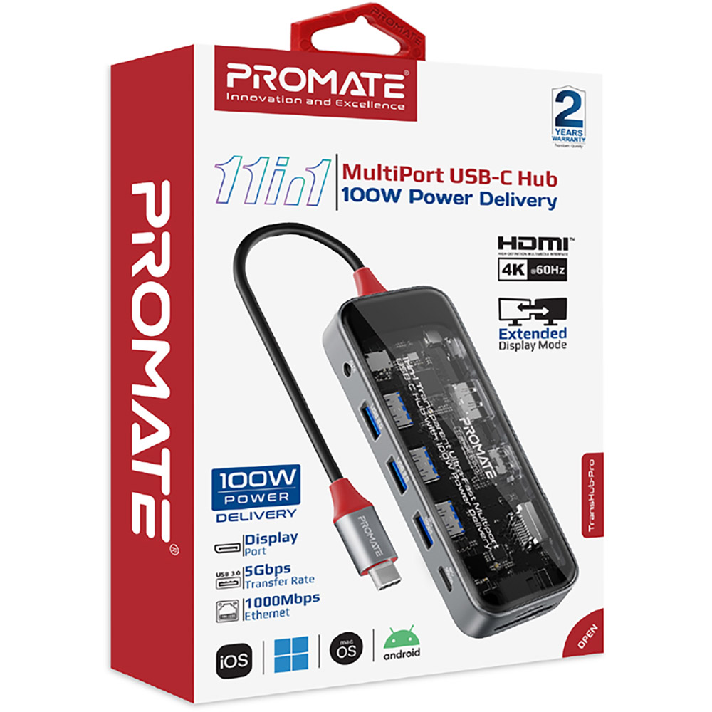 Док-станция Promate TransHub-Pro 11 в 1 Grey (transhub-pro) Тип док-станция