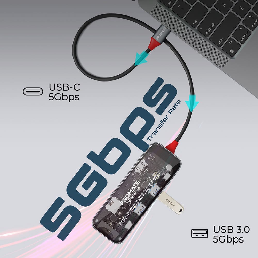 Док-станція Promate TransHub-Mini 8 в 1 Grey (transhub-mini) Інтерфейс підключення USB Type-C