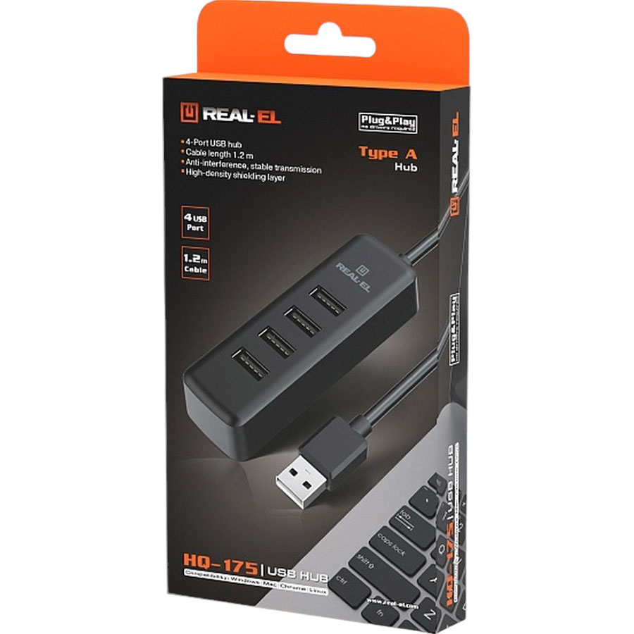 Изображение USB-хаб REAL-EL HQ-175 Black (EL123110008)