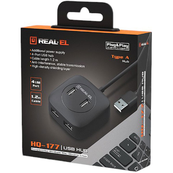 Покупка USB-хаб REAL-EL HQ-177 Black (EL123110009)