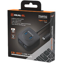 USB-хаб REAL-EL CQ-407 Black (EL123110011)