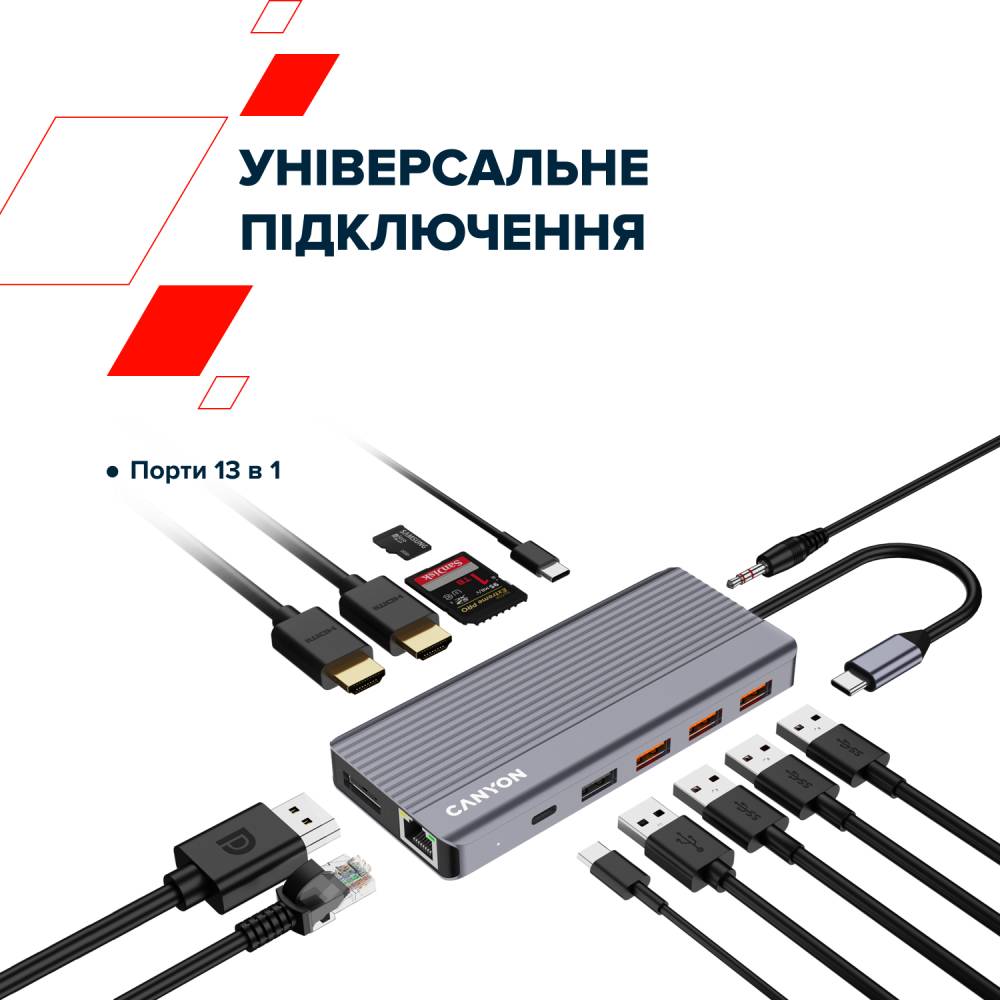 Зображення Док-станція CANYON 13 Port USB-C HUB DS-16 (CNS-TDS16)