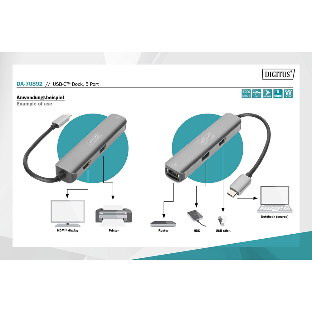 Заказать Док-станция DIGITUS USB-C 5-port Dock (DA-70892)