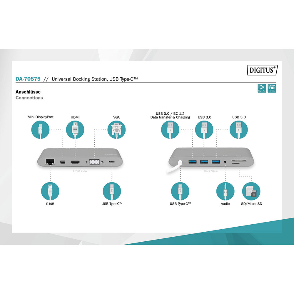 Замовити Док-станція DIGITUS USB-C 11-port Universal Docking Station (DA-70875)