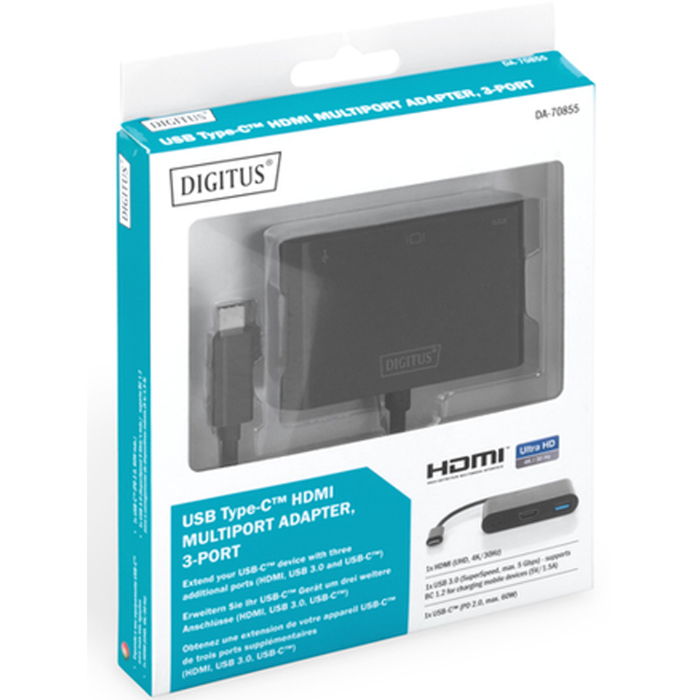 Внешний вид Док-станция DIGITUS USB-C HDMI/USB-A/USB-C Black (DA-70855)