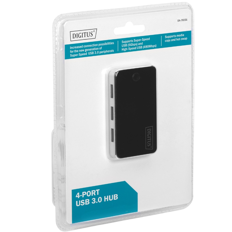 Внешний вид USB-хаб DIGITUS USB 3.0 4 Port Black (DA-70231)