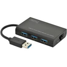 USB хаб DIGITUS Gigabit Ethernet USB 3.0, 3 USB, 1 LAN, black