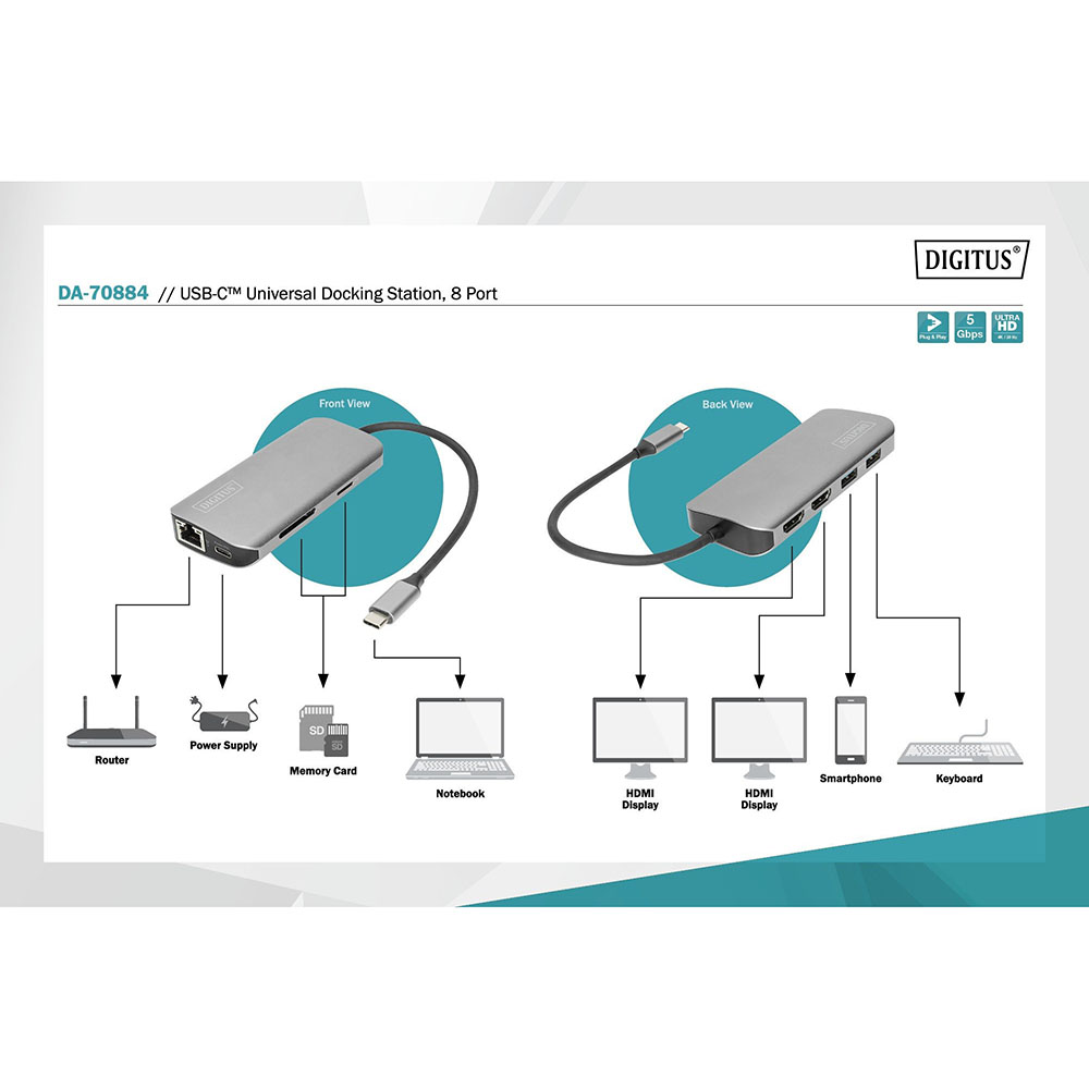 Покупка Док-станция DIGITUS 8-in-1 grey (DA-70884)