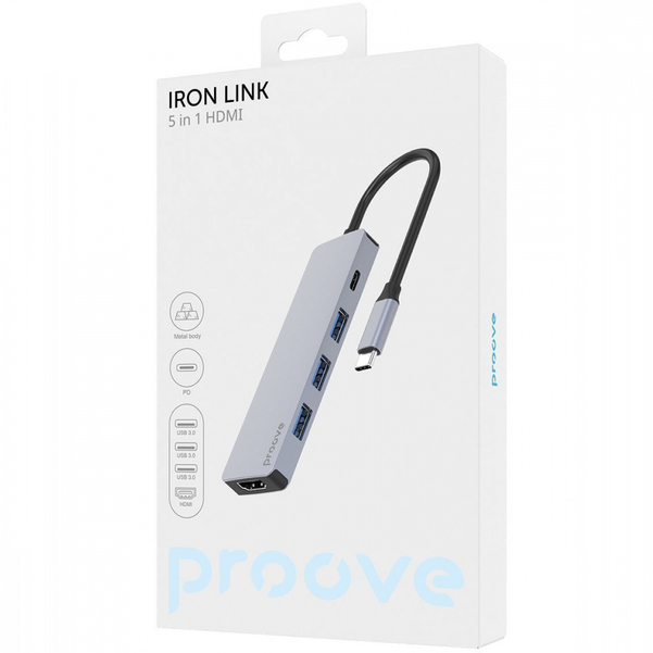 Док-станція PROOVE Iron Link 5 in 1 Silver (54690silver) Інтерфейс підключення USB Type-C