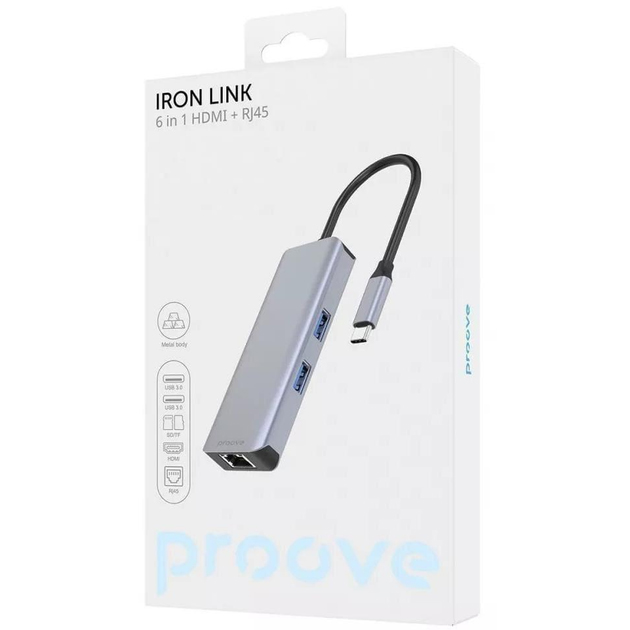 Док-станция PROOVE Iron Link 6 in 1 Silver (54691silver) Интерфейс подключения USB Type-A