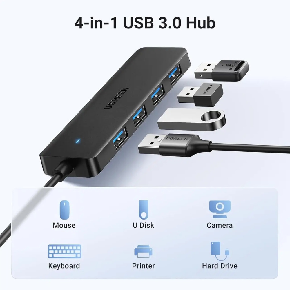 USB-хаб UGREEN USB 3.0 - 4 х USB 3.0 Hub CM219 Black (25946) Тип USB-хаб