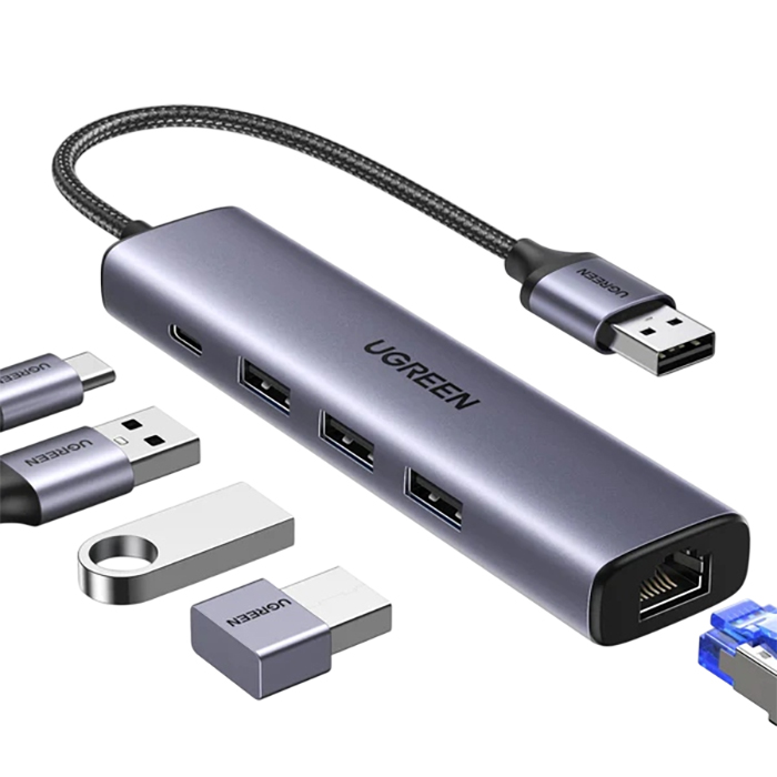 Док-станция UGREEN USB 3.0 to 3хUSB 3.0 Type-C+RJ45 Ethernet 5 in 1 Hub Grey (60554) Тип док-станция