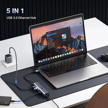 Док-станция UGREEN USB 3.0 to 3хUSB 3.0 Type-C+RJ45 Ethernet 5 in 1 Hub Grey (60554)