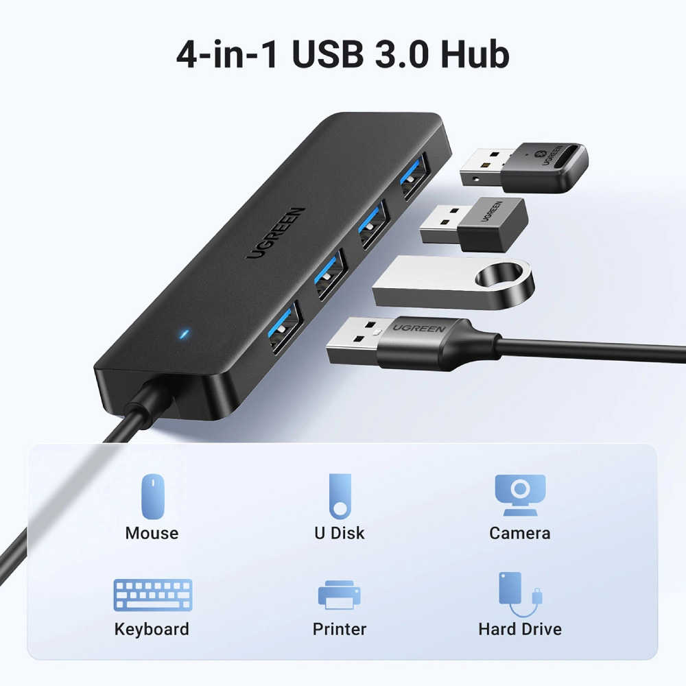 USB-хаб UGREEN Хаб USB 3.0 to 4хUSB 3.0 Hub Space Gray CM219 (25851) Тип питания пассивный