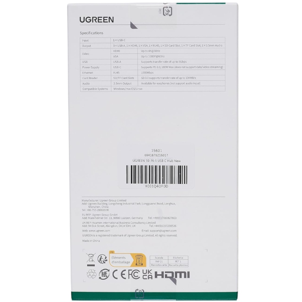 Док-станция UGREEN CM498 10 в 1 (15601) Дополнительные разъемы 3.5 mm Jack