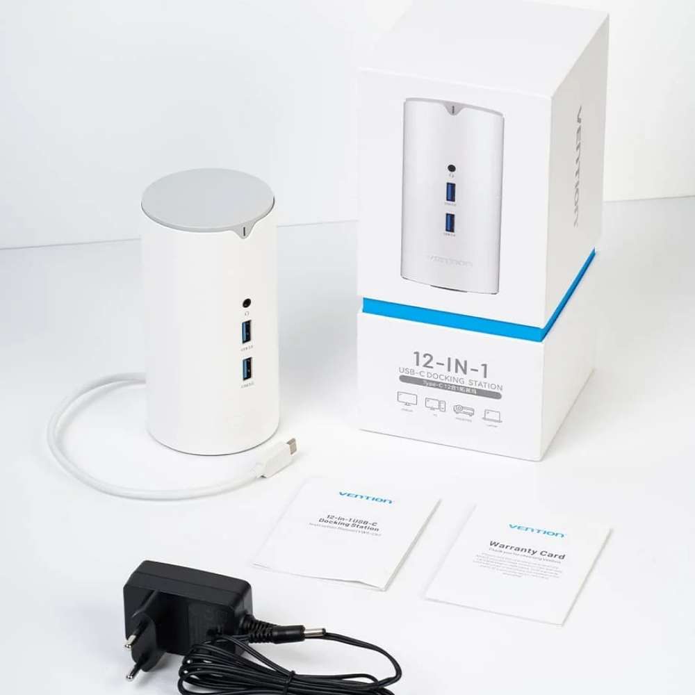 Зовнішній вигляд Док - станція VENTION USB3.1 Type-C - HDMI/VGA/USB3.0x3/RJ45/SD/TF/TRRS3.5m/PD/DC100W 12-in-1 (TPHWC-EU)