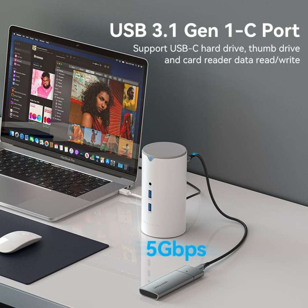 Док - станція VENTION USB3.1 Type-C - HDMI/VGA/USB3.0x3/RJ45/SD/TF/TRRS3.5m/PD/DC100W 12-in-1 (TPHWC-EU) Тип док-станція