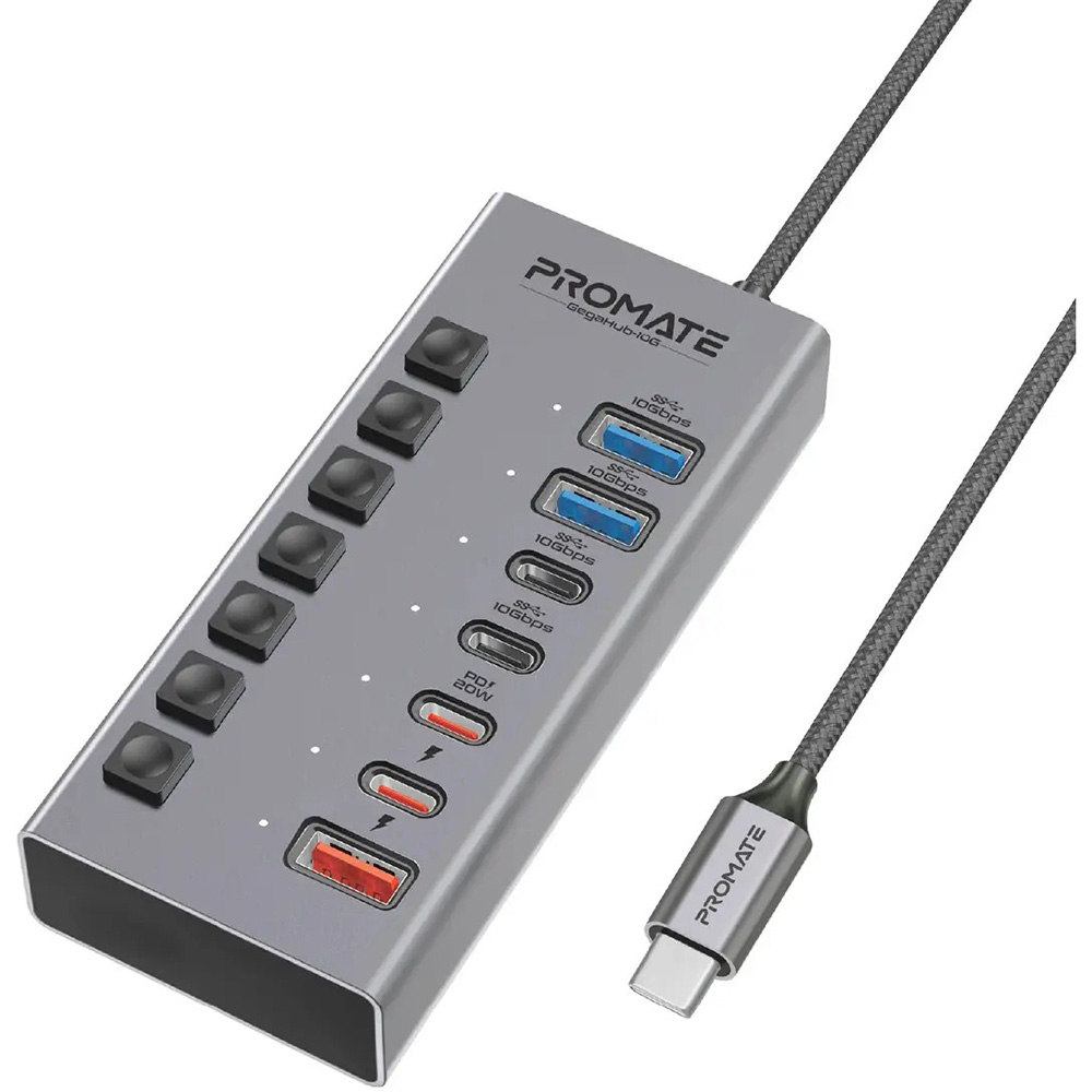 USB-хаб PROMATE 7-в-1 Gegahub-10G Grey (gegahub-10g)