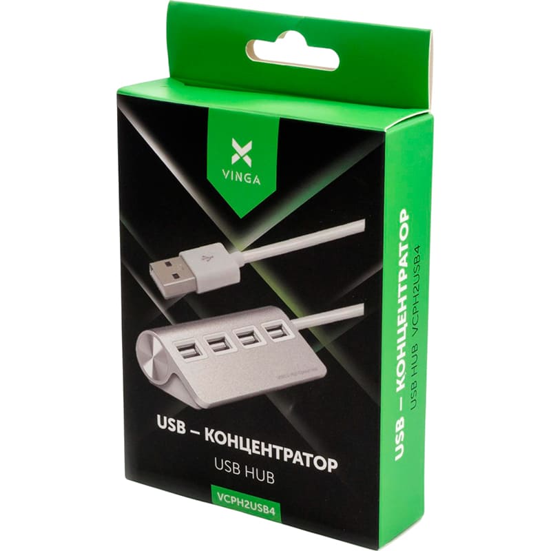 USB-хаб VINGA USB 2.0 to 4 х USB 2.0 White (VCPH2USB4) Інтерфейс підключення USB Type-A