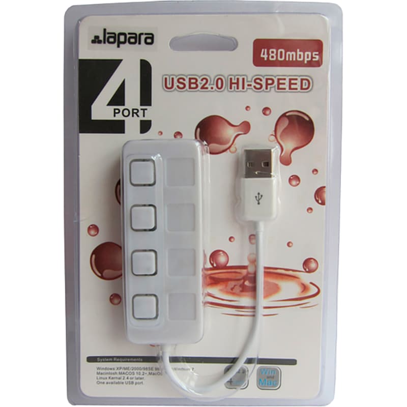 USB-хаб LAPARA 4 x USB 2.0 White (LA-SLED4 white) Тип живлення пасивний