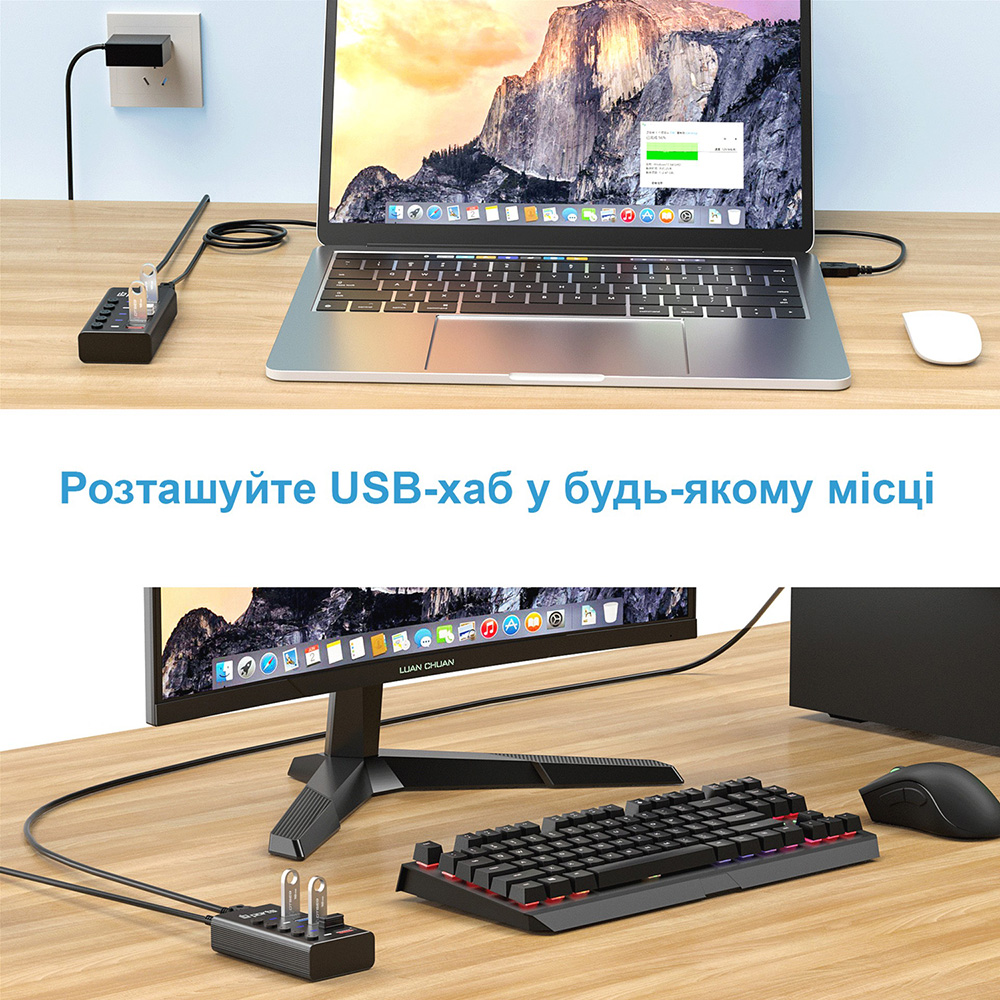 Зображення USB-хаб DYNAMODE 5-in-1 USB-A to 4xUSB3.0 Data, 1xUSB3.0 2.4A Charging (DM-UH-P405-G)