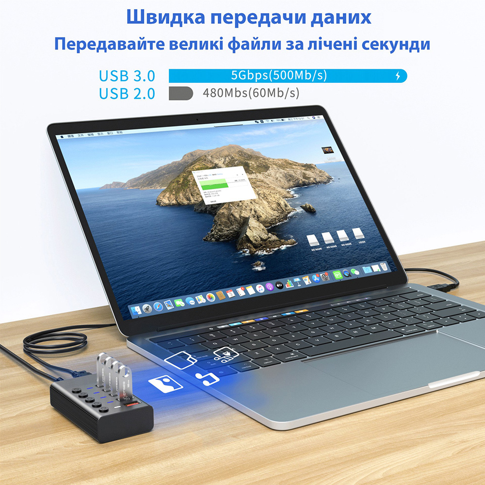 Замовити USB-хаб DYNAMODE 5-in-1 USB-A to 4xUSB3.0 Data, 1xUSB3.0 2.4A Charging (DM-UH-P405-G)