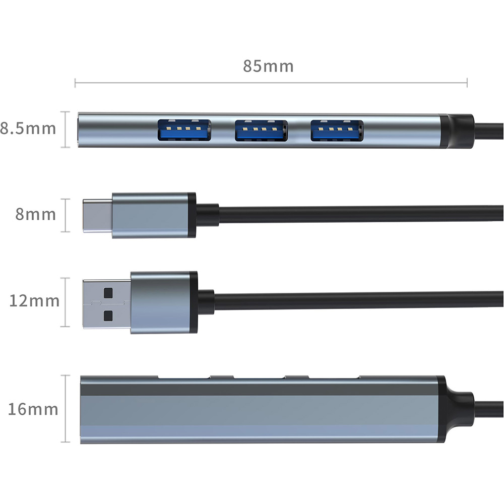 Фото USB-хаб DYNAMODE 4-in1 USB-C to 1xUSB3.0, 3xUSB2.0 Gray (DM-UH-312)