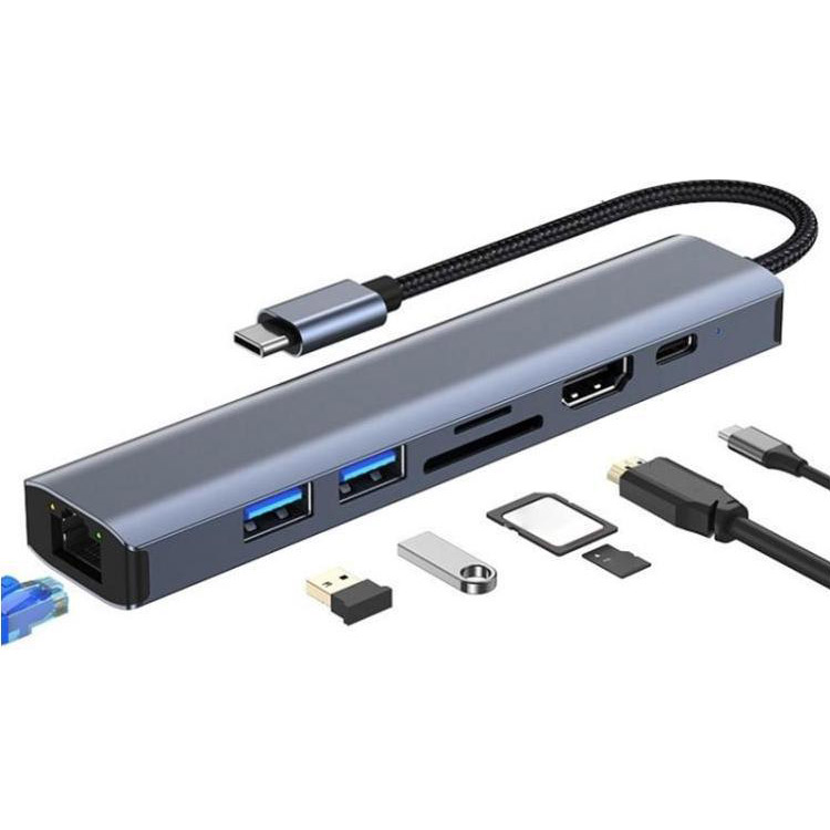 Док-станція DYNAMODE 7-in-1 USB-C to HDMI, 2xUSB3.0, TF/SD, LAN, PD (BYL-2303) Тип док-станція