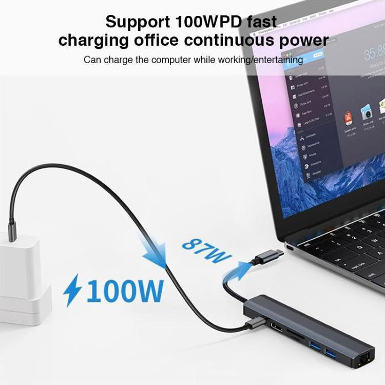 Зовнішній вигляд Док-станція DYNAMODE 7-in-1 USB-C to HDMI, 2xUSB3.0, TF/SD, LAN, PD (BYL-2303)