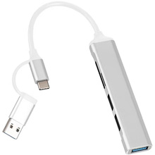 Док-станция DYNAMODE 5-in-1 USB-C/A to 1xUSB3.0, 2xUSB2.0, TF/SD Silver (DM-UH-518)