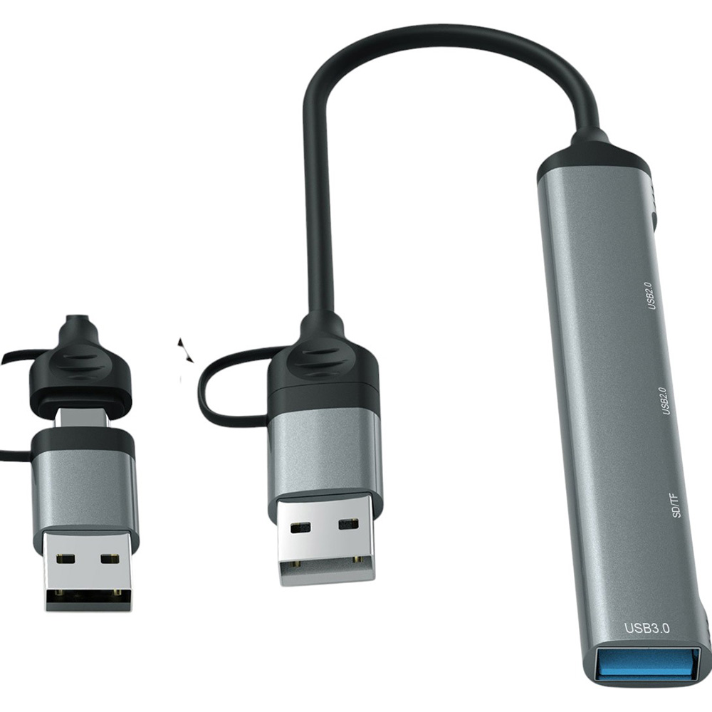 Док-станція DYNAMODE 5-in-1 USB-C/A to 1xUSB3.0, 2xUSB2.0, TF/SD Gray (DM-UH-514) Інтерфейс підключення USB Type-A