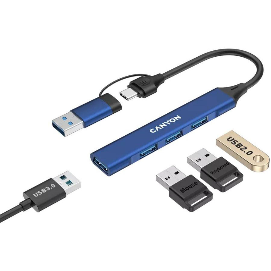 USB-хаб CANYON DS-02 4in1 USB-A/C Blue (CNS-TDS02BL) Інтерфейс підключення USB Type-A