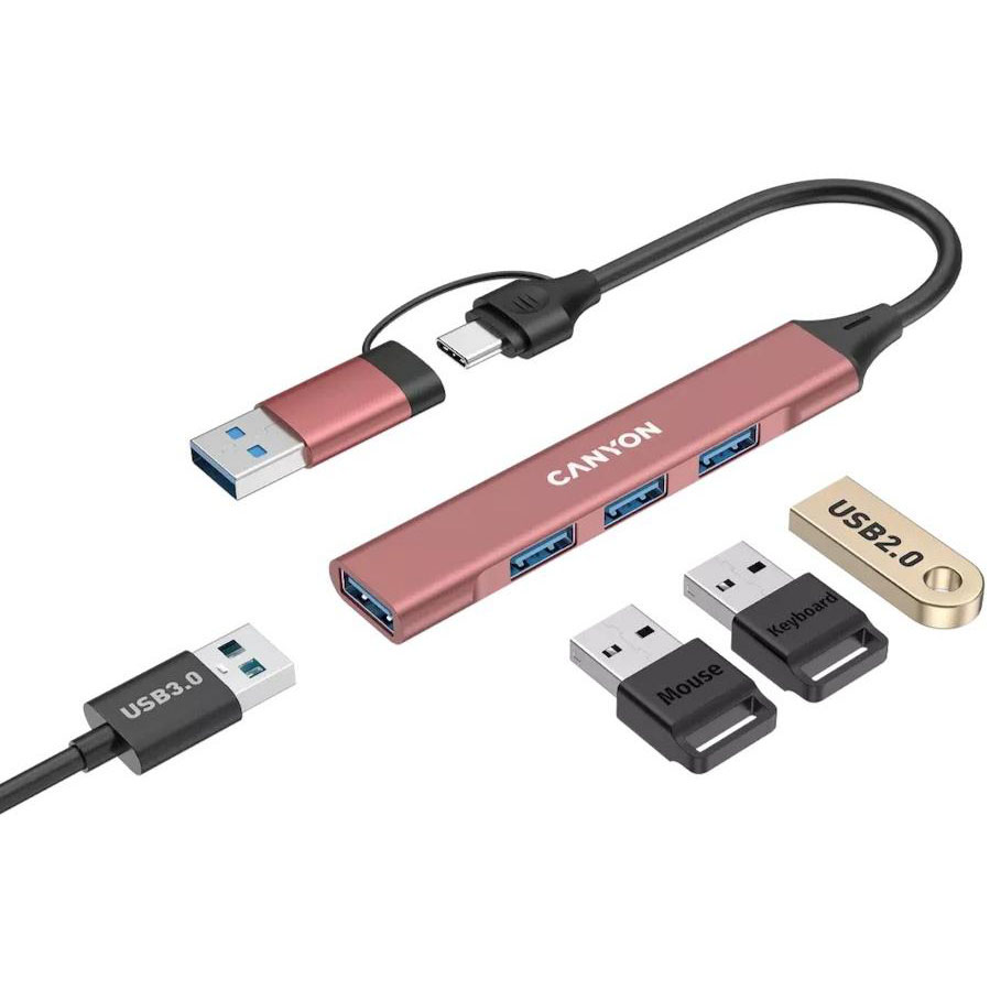 USB-хаб CANYON DS-02 4in1 USB-A/C Pink (CNS-TDS02P) Інтерфейс підключення USB Type-C