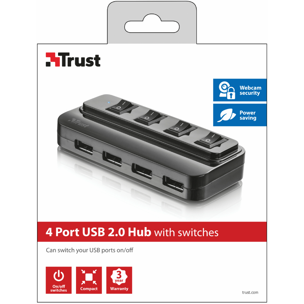 Внешний вид USB-хаб TRUST with Swithes 4-in-1 Black (20619)