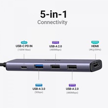 Док-станция UGREEN CM478 Сіра 5-in-1 Grey (15495)