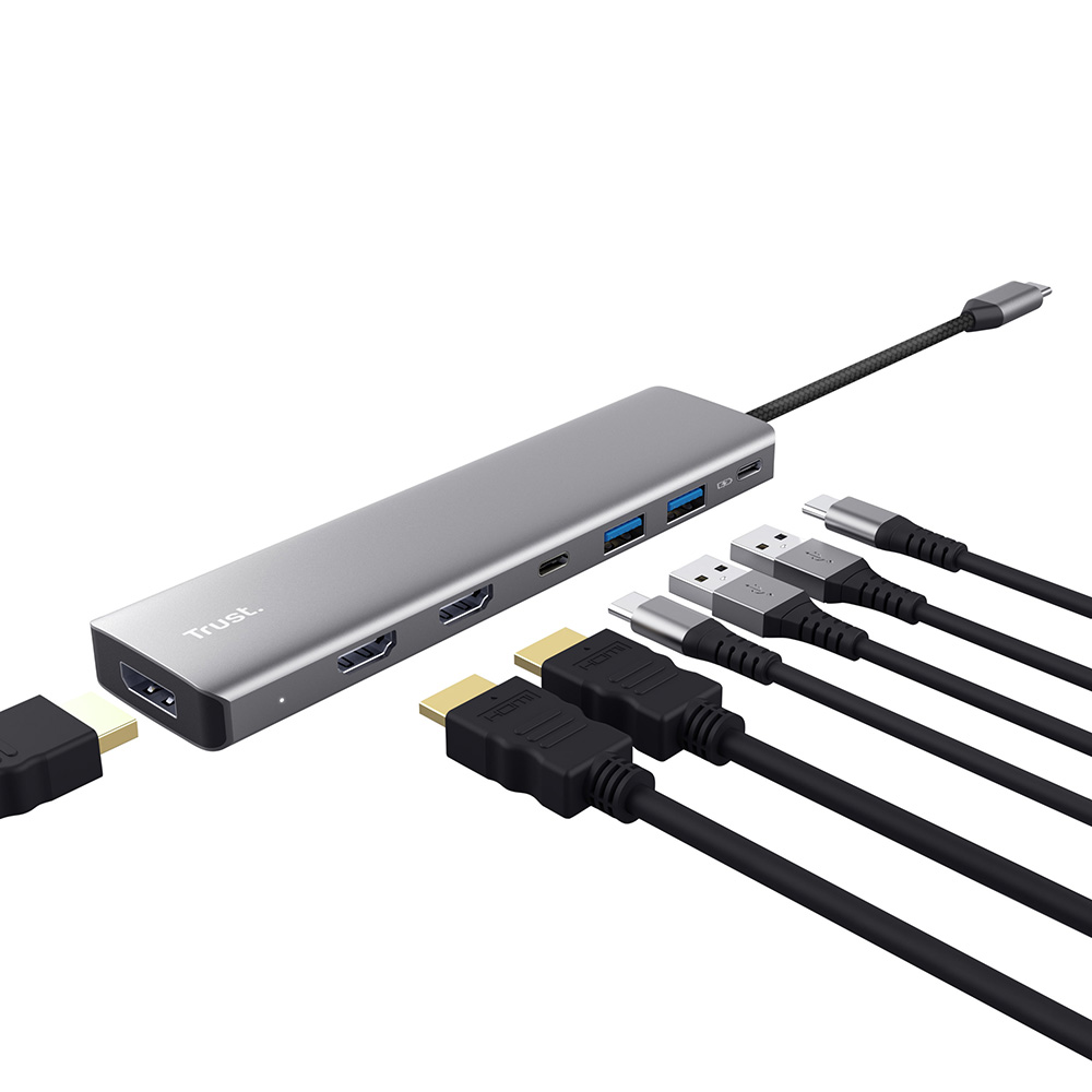 Зовнішній вигляд Док-станція TRUST Dalyx 7in1 Gray (25661)