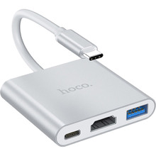 USB-хаб HOCO HB14 Easy use Type-C adapter Silver (6931474725790)